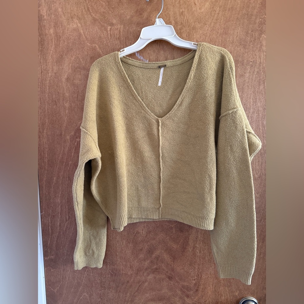 Free People Women's Open Knit Sweater Mustard Yellow, Size Medium